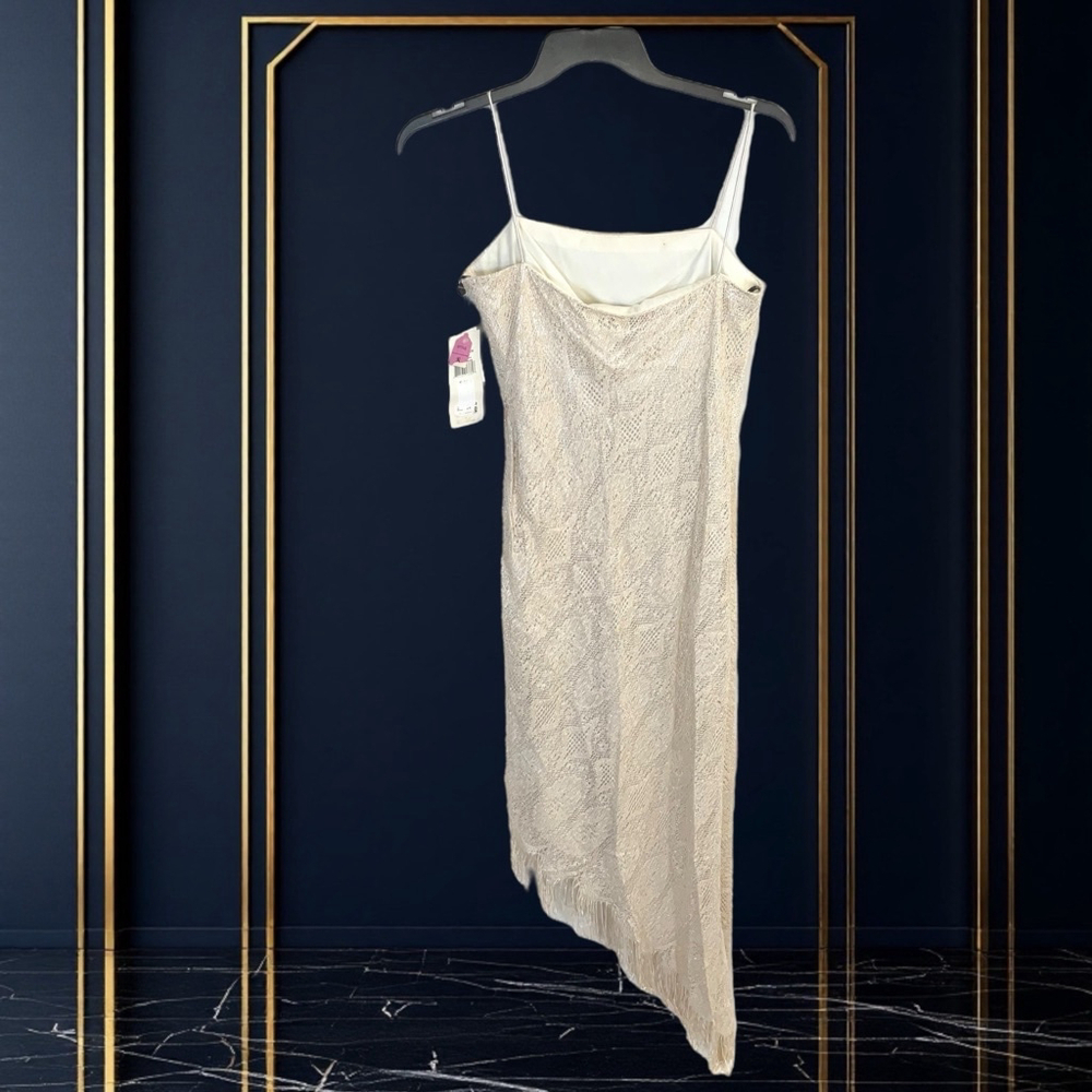 Arianna/Rachel Kaye New Tags Metallic Gold Netted Lined Sleeveless Dress Women 8 - Picture 6 of 9
